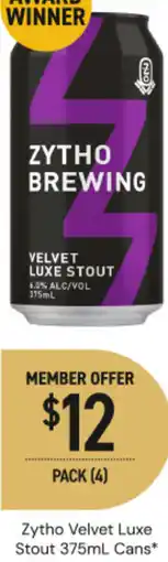 Dan Murphy's Zytho velvet luxe stout cans offer