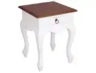 LivingStyles Queen Ann Solid Mahogany Timber Single Drawer Lamp Table - White/Caramel offer