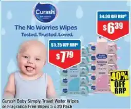Chemist Warehouse Curash Baby Simply Travel Water or Fragrance Free Wipes offer