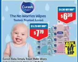 Chemist Warehouse Curash Baby Simply Travel Water or Fragrance Free Wipes offer