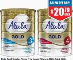 Chemist Warehouse Alula Gold Toddler Stage 3 or Junior Stage 4 Milk Drink offer