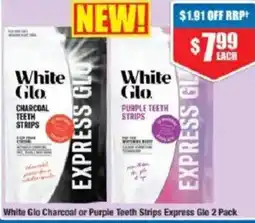 Chemist Warehouse White Glo Charcoal or Purple Teeth Strips Express Glo offer