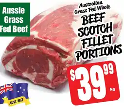 Farmer Jack's Australian grass fed whole beef scotch fillet portions offer