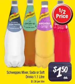 Farmer Jack's Schweppes Mixer, Soda or Soft Drinks offer