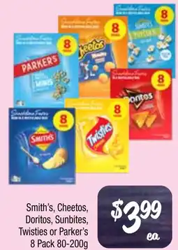 Farmer Jack's Smith's, Cheetos, Doritos, Sunbites, Twisties or Parker's offer