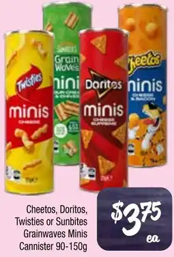 Farmer Jack's Cheetos, Doritos, Twisties or Sunbites Grainwaves Minis Cannister offer