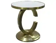 Chanel Glass Top Stainless Steel Side Table, Gold / White