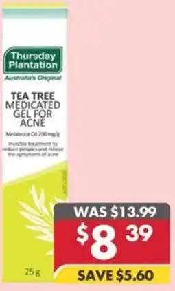 Pharmacy4Less Thursday plantation australia's original tea tree medicated gel for acne offer