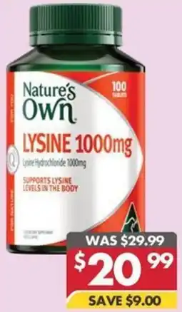 Pharmacy4Less Nature's 100 own lysine 1000mg offer