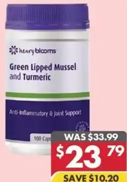 Pharmacy4Less henry blooms Green Lipped Mussel and Turmeric offer