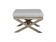 LivingStyles Rossmore Oak Timber Ottoman Stool with Linen Seat, Weathered Oak / Oatmeal offer