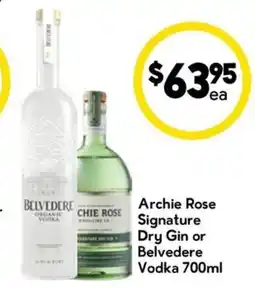 Drakes Archie Rose Signature Dry Gin or Belvedere Vodka offer