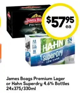 Drakes James Boags Premium Lager or Hahn Superdry 4.6% Bottles offer