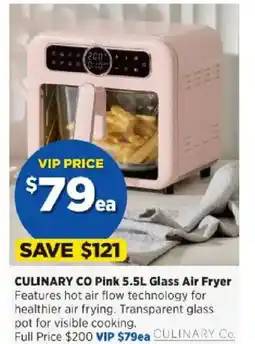 Spotlight CULINARY CO Pink 5.5L Glass Air Fryer offer