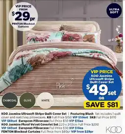 Spotlight KOO Jasmine Ultrasoft Stripe Quilt Cover Set | Featuring Blush Set offer