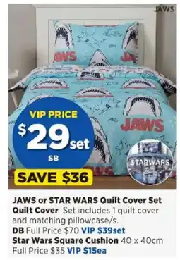 Spotlight JAWS or STAR WARS Quilt Cover Set Quilt Cover offer