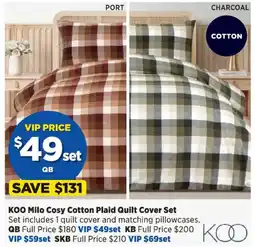 Spotlight KOO Milo Cosy Cotton Plaid Quilt Cover Set offer