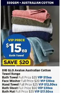 Spotlight DRI GLO Avalon Australian Cotton Towel Range offer
