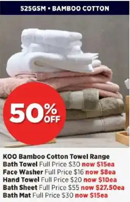 Spotlight KOO Bamboo Cotton Towel Range offer