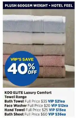 Spotlight KOO ELITE Luxury Comfort Towel Range offer