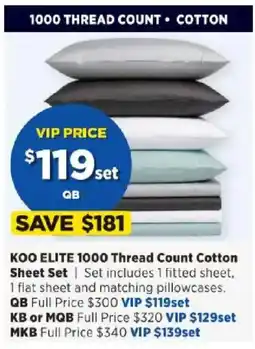 Spotlight KOO ELITE 1000 Thread Count Cotton Sheet Set offer
