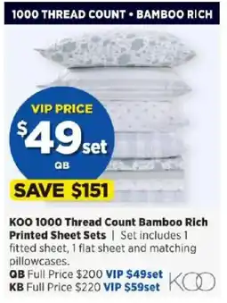 Spotlight KOO 1000 Thread Count Bamboo Rich Printed Sheet Sets offer