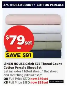 Spotlight LINEN HOUSE Caleb 375 Thread Count Cotton Percale Sheet Set offer