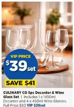 Spotlight CULINARY CO 5pc Decanter & Wine Glass Set offer