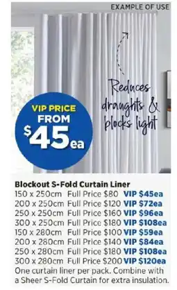 Spotlight Blockout S-Fold Curtain Liner offer