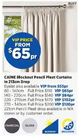 Spotlight CAINE Blockout Pencil Pleat Curtains in 213cm Drop offer
