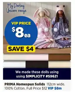 Spotlight PRIMA Homespun Solids offer