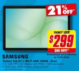 The Good Guys Galaxy Tab A11+ Wi-Fi 6GB 128GB - Grey offer