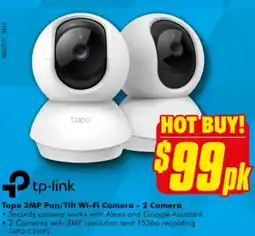 The Good Guys Tapo 3MP Pan/Tilt Wi-Fi Camera - 2 Camera offer