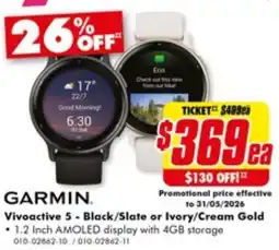 The Good Guys Vivoactive 5 - Black/Slate or Ivory/Cream Gold offer