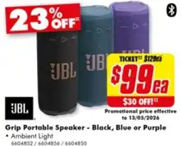 The Good Guys Grip Portable Speaker - Black, Blue or Purple offer