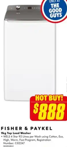 The Good Guys 9kg Top Load Washer offer