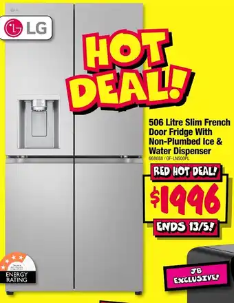 506 Litre Slim French Door Fridge With Non-Plumbed Ice & Water Dispenser