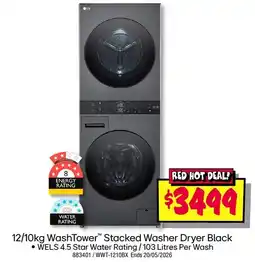JB Hi-Fi 12/10kg WashTower™ Stacked Washer Dryer Black offer