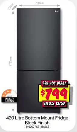 JB Hi-Fi 420 Litre Bottom Mount Fridge Black Finish offer