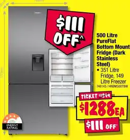 JB Hi-Fi 500 Litre PureFlat Bottom Mount Fridge (Dark Stainless offer