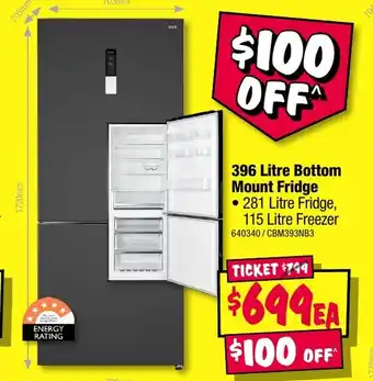 JB Hi-Fi 396 Litre Bottom Mount Fridge offer