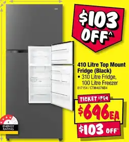 JB Hi-Fi 410 Litre Top Mount Fridge (Black) offer