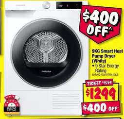 JB Hi-Fi 9KG Smart Heat Pump Dryer (White) offer