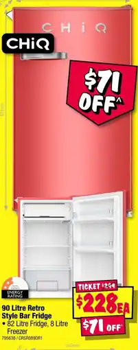 JB Hi-Fi 90 Litre Retro Style Bar Fridge offer