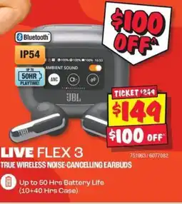 JB Hi-Fi Live flex 3 true wireless noise-cancelling earbuds offer