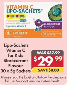 Pharmacy4Less Lipo Sachets Vitamin C for Kids Blackcurrant Flavour Sachets offer