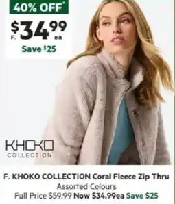Harris Scarfe KHOKO COLLECTION Coral Fleece Zip Thru offer