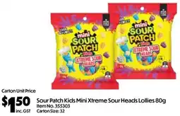 C-Store Distribution Sour Patch Kids Mini Xtreme Sour Heads Lollies offer