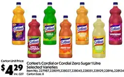 C-Store Distribution Cottee's Cordial or Cordial Zero Sugar offer