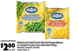 C-Store Distribution Birds Eye Field Fresh Sliced Green Beans or Snap Frozen Corn Kernels offer